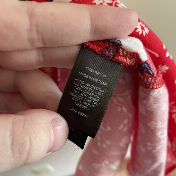 Express Women Sz L Red Floral Faux Wrap Adj Spaghetti Strap Ruffled Sundress - Picture 10 of 11